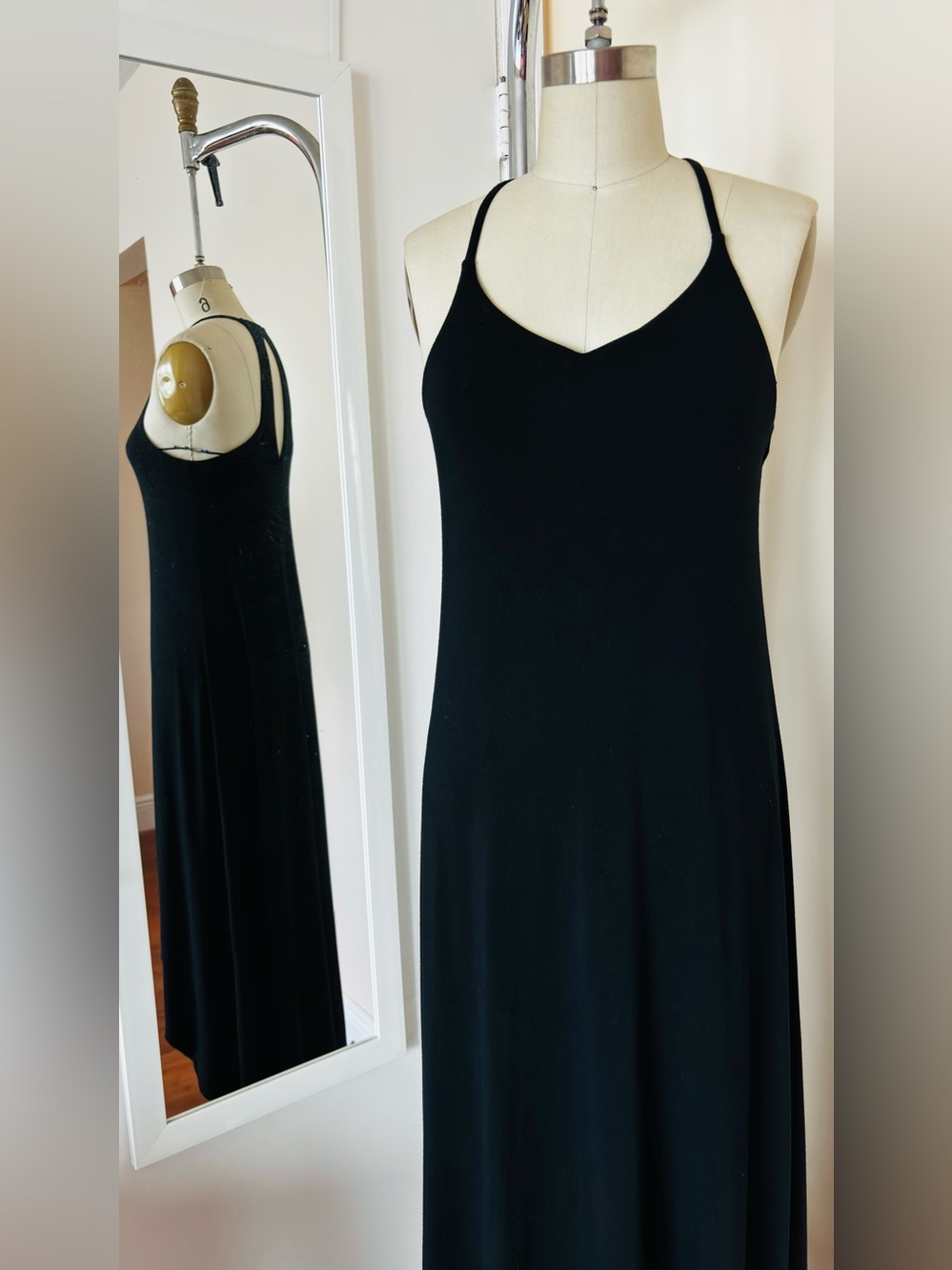 Nicole Miller Black Maxi Slip Dress with Built-in Bralette & High Low Hemline